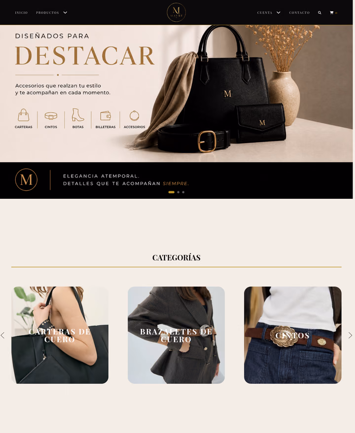 Home del e-commerce de Mavré, diseñado por Sintaxis Studio. La tienda ya no está online.